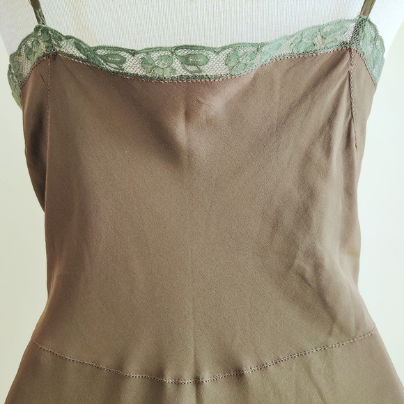 Vintage 1930-40s Vintage Bias Cut Silk/Lace Slip Dress  Brown/Sage Green Lace - Picture 7 of 13
